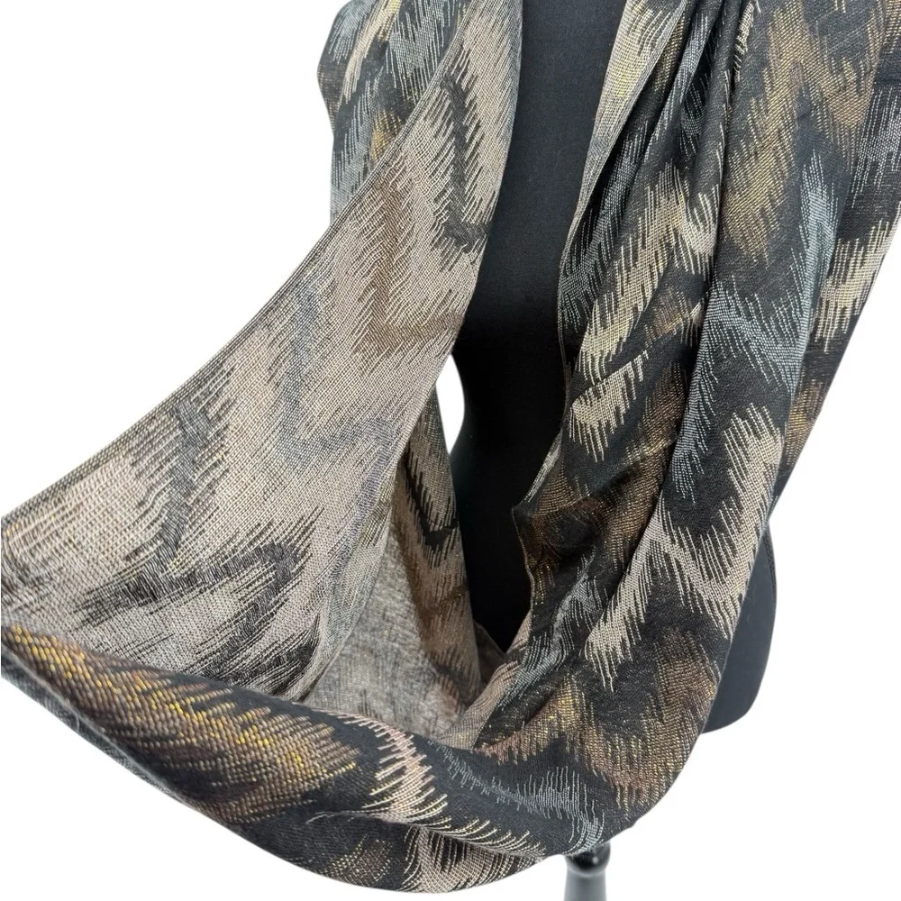 Nordstrom Metallic Chevron Infinity Scarf Black Gold Tan Soft Lightweight Loop